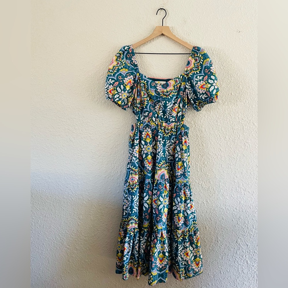 Boden Florence Cut Out Midi Dress in Green Multi Color Print size 8 - Picture 2 of 16